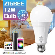 Lâmpada inteligente led e27 e26 zigbee rgbcct, lâmpada regulável de 12w ac 110v 220v com controle remoto de 6 zona zigbee 3.0, luz ativada por voz e alexa