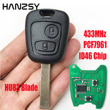 Chave remota 433mhz para peugeot 307 com 2 botões, com chip id46 pcf7961 hu83, chave de carro com lâmina 2024 - compre barato