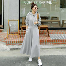 YourSeason 2021 Spring Autumn Korean Female Hooded Collor Loose Dress Casual Solid Color Ladies Long Sleeve Pockets Dresses 2024 - buy cheap