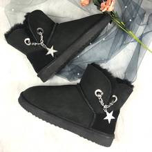 2021 Fashion Two Bows Real Sheepskin Women's Winter Woman Snow Boots Mid Calf Genuine Sheepskin Women Boots Women Shoes 2024 - buy cheap