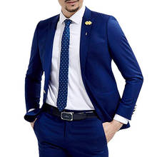 Terno masculino estilo real azul casamento, jaqueta slim fit 2 peças, estilo italiano, noivo, smoking, moda masculina, nova, 2021 2024 - compre barato