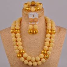 24 inches costume necklace gold african jewelry set beige simulated pearl beads nigeria wedding jewellery set FZZ61 2024 - buy cheap