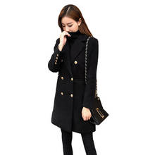 Women's black woolen coat in the long section of the winter new Hepburn wind thick double-breasted popular woolen coat 2024 - buy cheap