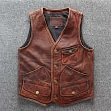 Men's Real Leather Vest Vintage Genuine Leather Cowhide Sleeveless Jackets Biker Vest Casual Waistcoat High Quality 2024 - buy cheap