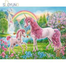 SDOYUNO-pintura acrílica de unicornio rosa para adultos, pintura por números con Marco, regalo único para decoración del hogar 2024 - compra barato