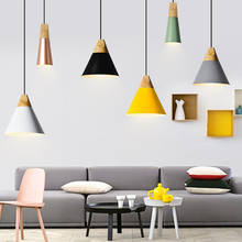 Kobuc DIY Metal Ceiling Hanging Light Colorful Cone Pendant Light with Wooden Base for Dining room Bar Restaurant Decor Lamp 2024 - buy cheap