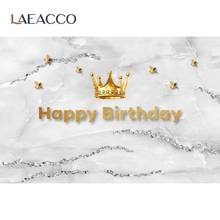 Laeacco-Fondo de fotografía con diseño de mármol gris, cartel personalizado con textura de corona dorada, feliz cumpleaños, para retrato y sesión fotográfica 2024 - compra barato