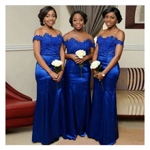 JIERUIZE Королевское синее платье подружки невесты с кружевной аппликацией и открытыми плечами, африканские свадебные вечерние платья для гостей, платье подружки невесты 2024 - купить недорого
