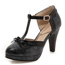 Туфли-лодочки женские с бантом-бабочкой, милая обувь в стиле Мэри Джейн, Лолита, однотонные вечерние туфли на платформе с круглым носком для девочек, лето 2024 - купить недорого