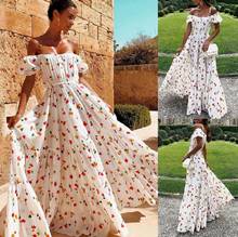 Puff Sleeve Women Floral Maxi Dresses Sexy Off Shoulder A-Line White Long Beach Boho Summer Dress Woman Plus Size red white 2024 - buy cheap