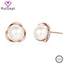 HuiSept Trendy 925 Silver Female Earring Jewelry Accessories Round Freshwater Pearl Stud Earrings for Wedding Party Dropshipping 2024 - buy cheap
