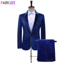 Royal Blue Velvet Tuxedo Suit Male Wedding Groom Dress Suits Pants Mens One Button Peak Lapel Dinner Party Costume Traje Hombre 2024 - buy cheap