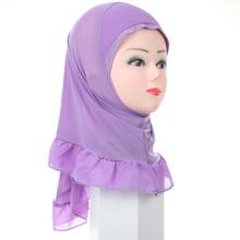 H1374 beautiful small girl muslim hijab cute scarf hats with crinkles high quality arabic hats ramadan gift 2024 - buy cheap