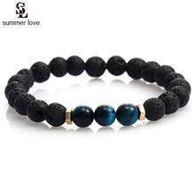 Fashion Black Lava Tiger Eye Healing Beads Bracelet for Men Women Stretchy Natural Stone Strand Bracelets Yoga Jewelry 2024 - buy cheap