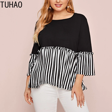 TUHAO Plus Size 8XL 7XL 6XL Striped Wood Loose Top Flared Sleeve Casual Shirt Mother Mom Blouses Large Size 3XL 4XL 5XL WM54 2024 - buy cheap