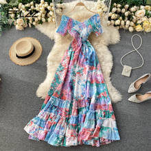 Women Fashion Bohemian Dress 2021 New Summer Sexy V Neck Slim A Line Long Dresses Vestidos Mujer Ladies Elegant Beach Dress 2024 - buy cheap