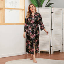 DOIB Women Bathrobe Pajamas Floral Print Satin Robe Kimono Plus Size Sleepwear Dress Gown Homewear Bridesmaid Summer Dress 2024 - buy cheap