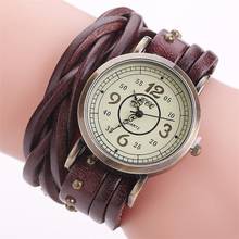 Женские Ретро часы с заклепками, плетеный браслет из натуральной кожи, повседневные Дамские Кварцевые наручные часы, подарочные часы, Relogio Feminino 2024 - купить недорого