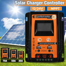 MPPT Солнечный Контроллер заряда 12 в 24 В 30A/50A/70A автоматический ЖК-дисплей двойной USB панели солнечных батарей регулятор заряда батареи дома 2024 - купить недорого