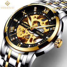WISHDOIT-relojes de lujo para hombre, pulsera de negocios resistente al agua con correa de acero luminosa, de cuero, reloj mecánico automático con esfera grande 2024 - compra barato