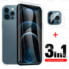 Para o iphone 12 pro max mini volta filme de fibra carbono + frente vidro temperado para o iphone 11 pro max x xr xs max 8 7 6 câmera lente filme 2024 - compre barato