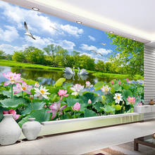 Custom Photo Wallpaper Lotus Pond Swan Lake Nature Landscape Large Murals Papel De Parede 3D Living Room Decoration Wall Mural 2024 - buy cheap