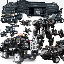 WOMA-Camión de policía armado para niños, modelo de comando móvil, bloques de construcción, juguetes, conjunto de vehículos militares 2024 - compra barato