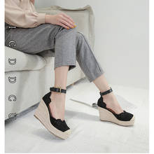 2021 Platform Wedge Sandalias de Mujer Shoes Women heels Linen Weaving Casual Lace Pump Espadrilles Shoes Women High Heels 2024 - buy cheap