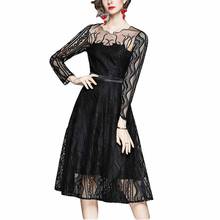 Vestido negro de longitud media para mujer, vestido Retro de cintura hueca de encaje a la moda, con temperamento ligeramente cocido, NBH105, 2021 2024 - compra barato
