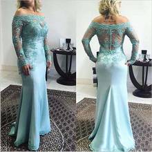 Turquoise Mother Of The Bride Dresses Mermaid Long Sleeves Appliques Beaded Long Groom Mother Dresses For Weddings 2024 - buy cheap