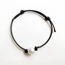 Pulsera de cordón negro con perlas artificiales de imitación, brazalete hecho a mano, ABS, ajustable 2024 - compra barato