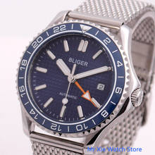 Bliger 41mm Blue Dial Automatic Mechanical Mens GMT Watch Luminous Waterproof Military Calendar Clock Wristwatch Men 2024 - buy cheap