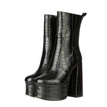 Botas de tornozelo sexy mulheres moda extrema salto alto plataforma botas senhora sapatos pele de cobra couro preto prata ouro outono bota 2024 - compre barato