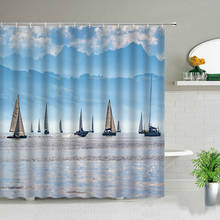 Sailboat Ocean Scenery Bathroom Shower Curtains Oil Painting Landscape Waterproof Bath Curtain Bathtub Decor Cloth Set With Hook 2024 - buy cheap