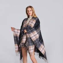 Lançamento fashion confortável elegante cachecol xadrez confortável inverno vintage espesso borla quente alta qualidade poncho de malha grande 2024 - compre barato