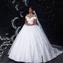 2021 MYYBLE V-Neck Off The Shoulder Lace Up Back Lace Applique Crystal Beaded Satin Ball Gown Wedding Dresses Bridal Dresses 2024 - buy cheap