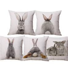 Beige Linen Throw Pillows Case Rabbit Cushion Covers Animal Pillowcase 45X45cm Living Room Home Decoration 2024 - buy cheap