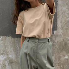 Cotton Women T-Shirt Casual Solid Color O-Neck Short Sleeve Summer  Harajuku Streetwear Basic Tee Tops XS-3XL W825 2024 - buy cheap