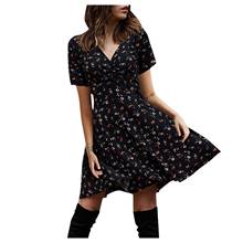 Vestido de verano con estampado Retro para mujer, minivestido elegante de fiesta con manga corta y cuello en V, corte en A, estilo bohemio, 2021 2024 - compra barato