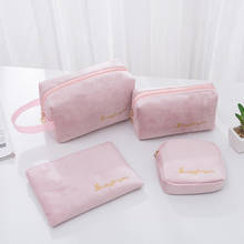 Bolso de mano de felpa con cremallera para mujer, bolsa de almacenamiento de maquillaje, Kit de aseo personal de gran capacidad, rosa, 4 unids/set por Set 2024 - compra barato