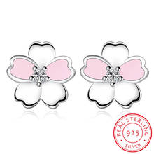 Cute 925 Sterling Silver Cherry Blossoms Flower Set Pink CZ Stud Earrings For Women Girls Kids Jewelry Orecchini Aros Aretes 2024 - buy cheap