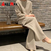 New Women Sweater Two Piece Knitted Sets Winter Tracksuit Chic Pullover Long Sleeve Top Wide Leg Pants 2022 2024 - buy cheap