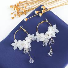 White Flower Dangle Earrings Water Drop Shape Tassel Drop Earrings Bride Wedding Earrings Women Girls Elegant Jewelry Gift 2024 - buy cheap