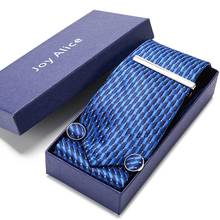 Gift Box Brand New Luxury Grey Tie Set 7cm  Plaid Necktie Gravata Pocket Square Handkerchief Cufflinks Suit For Wedding 2024 - buy cheap