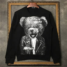 Pulôver masculino 100% algodão preto e branco com moletom estampado de urso de desenho animado roupa de suéter masculina dd | 2024 - compre barato