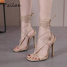 Женские сандалии-гладиаторы Pzilae, на высоком квадратном каблуке, с ремешком и пряжкой, на шнуровке, для лета 2024 - купить недорого