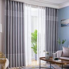 Cortinas opacas a rayas modernas grises para dormitorio, sala de estar, ventana, ojal marrón, personalizadas 2024 - compra barato