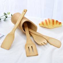 5Pcs/Set Wooden Home Meal Non-Stick Pan  Cooking Cookie Pastry Scraper Cake Baking Spatula with Storage Bucket 2024 - buy cheap