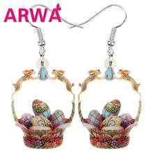 Акриловые серьги ARWA в виде пасхальных яиц, корзин для цветов, большие висячие украшения с принтом для женщин и девушек, модное праздничное украшение для подарка 2024 - купить недорого