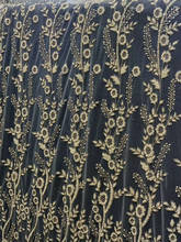 Ouro/Branco vestido de tecido, cola pegajosa pequenas contas glitter Francês laço de malha/tecido vestido de noiva Africano lantejoula lace 5 metros 2024 - compre barato